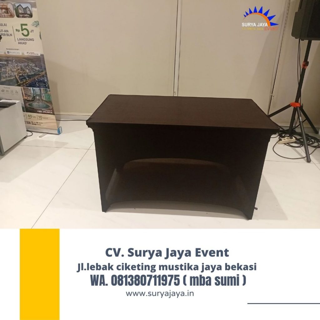 Sewa Meja Kotak HPL Ukuran 120x60cm Cover Ketat Hitam CINITY Cikarang