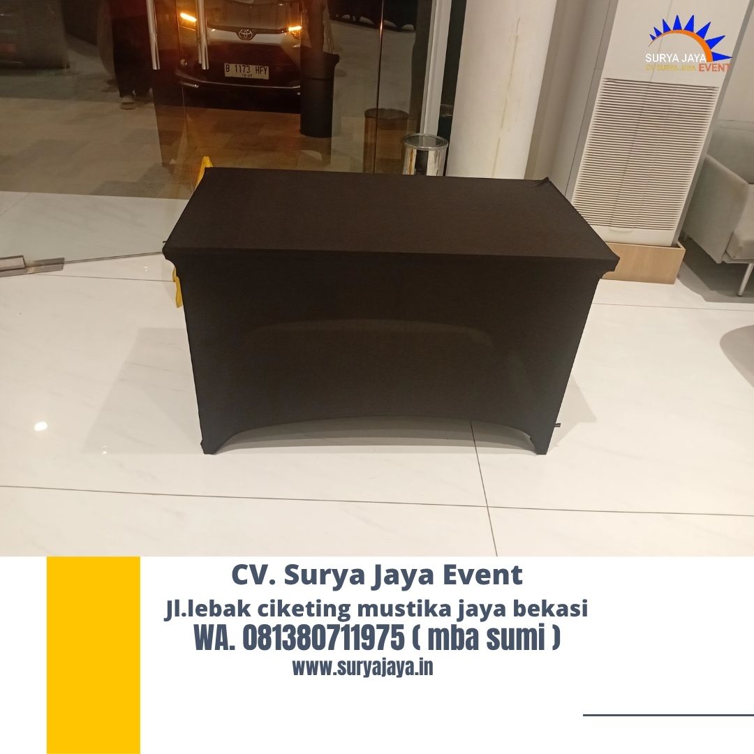 Sewa Meja Kotak HPL Ukuran 120x60cm Cover Ketat Hitam CINITY Cikarang