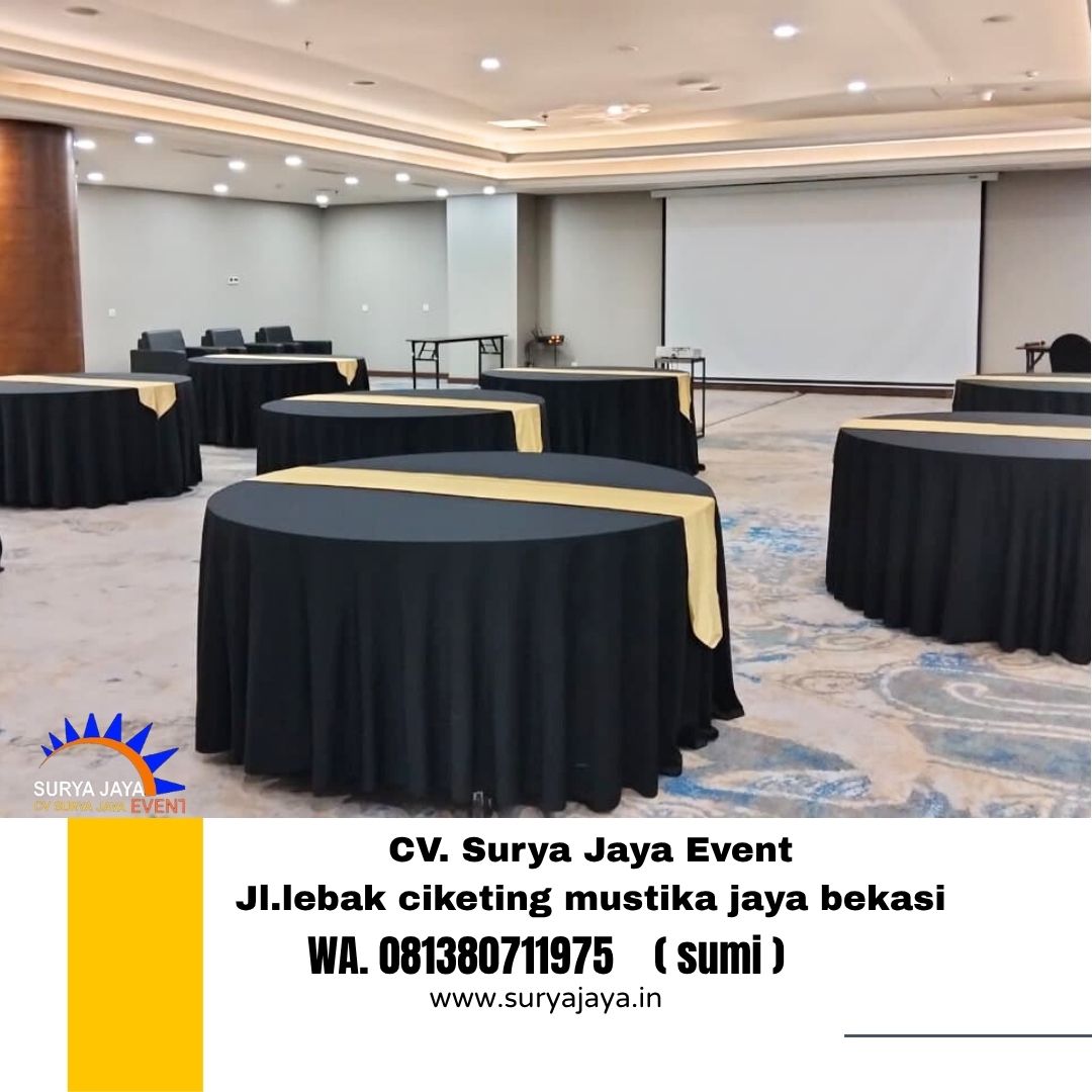 Sewa Meja Bulat Dan Kursi Futura Cover Hitam Event di Jakarta