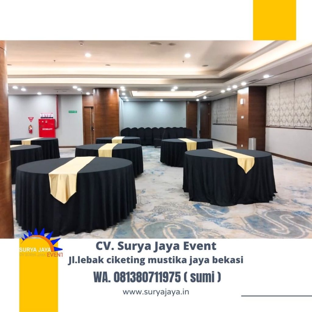 Sewa Meja Bulat Dan Kursi Futura Cover Hitam Event di Jakarta