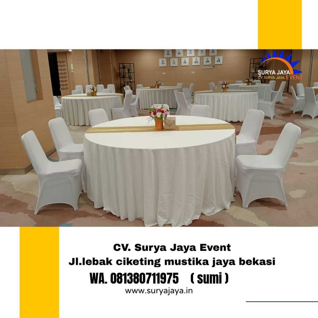 Sewa Meja Bundar Taplak Putih Tebar Di Jakarta Siap Kirim Ke Lokasi Dan Langsung Setting