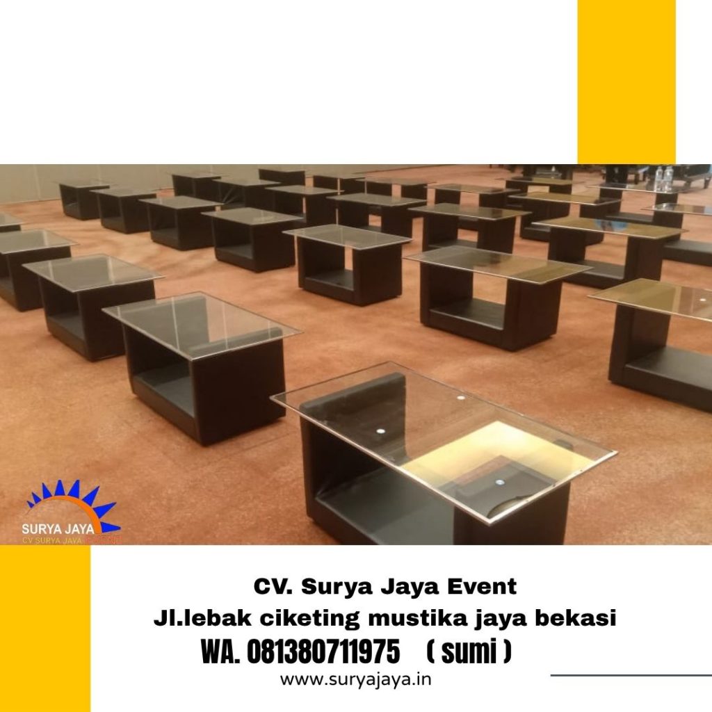 Rental Meja Bulat Cover Hitam,Meja Kaca VIP,Kursi Futura Jakarta