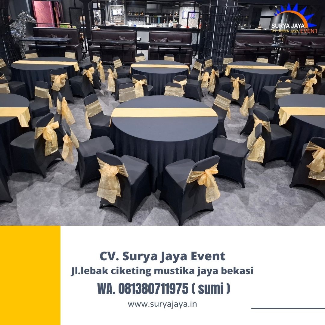 Rental Meja Bulat Cover Hitam,Meja Kaca VIP,Kursi Futura Jakarta