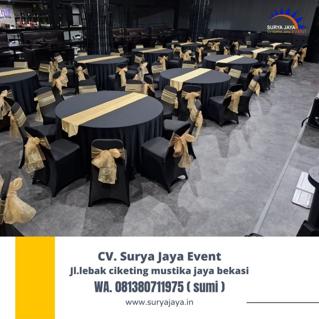 Rental Meja Bulat Cover Hitam,Meja Kaca VIP,Kursi Futura Jakarta