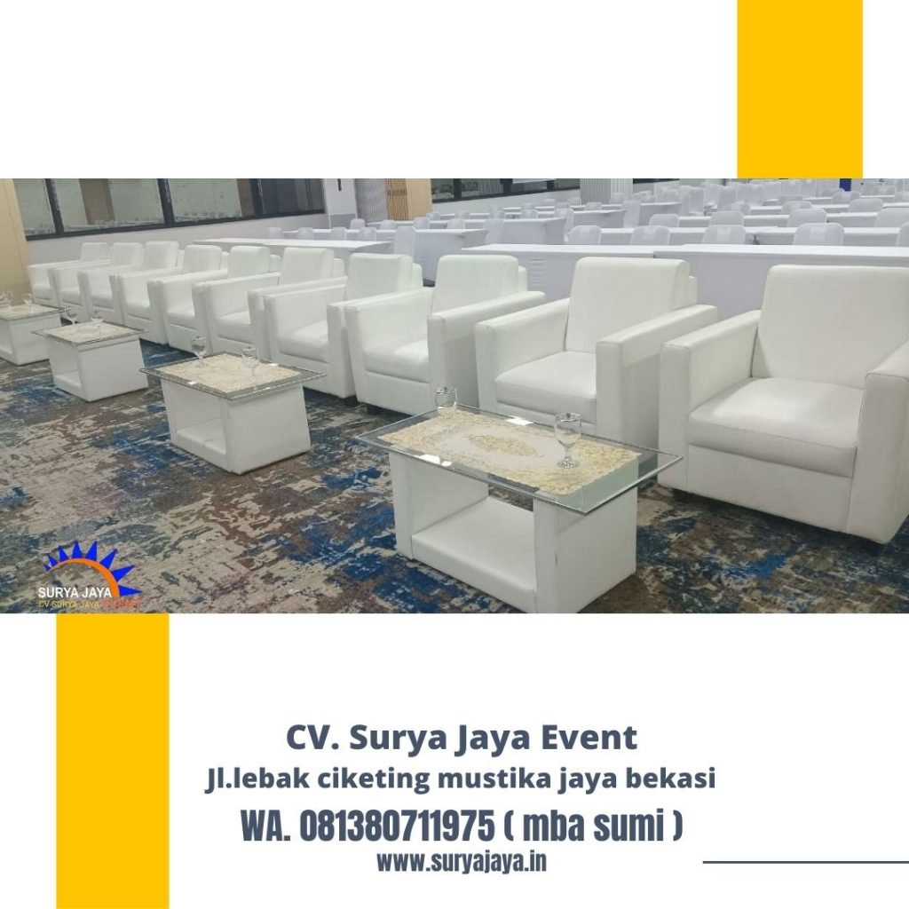 Sewa Sofa,Kursi Event,Meja VIP Kaca Putih Area Jakarta