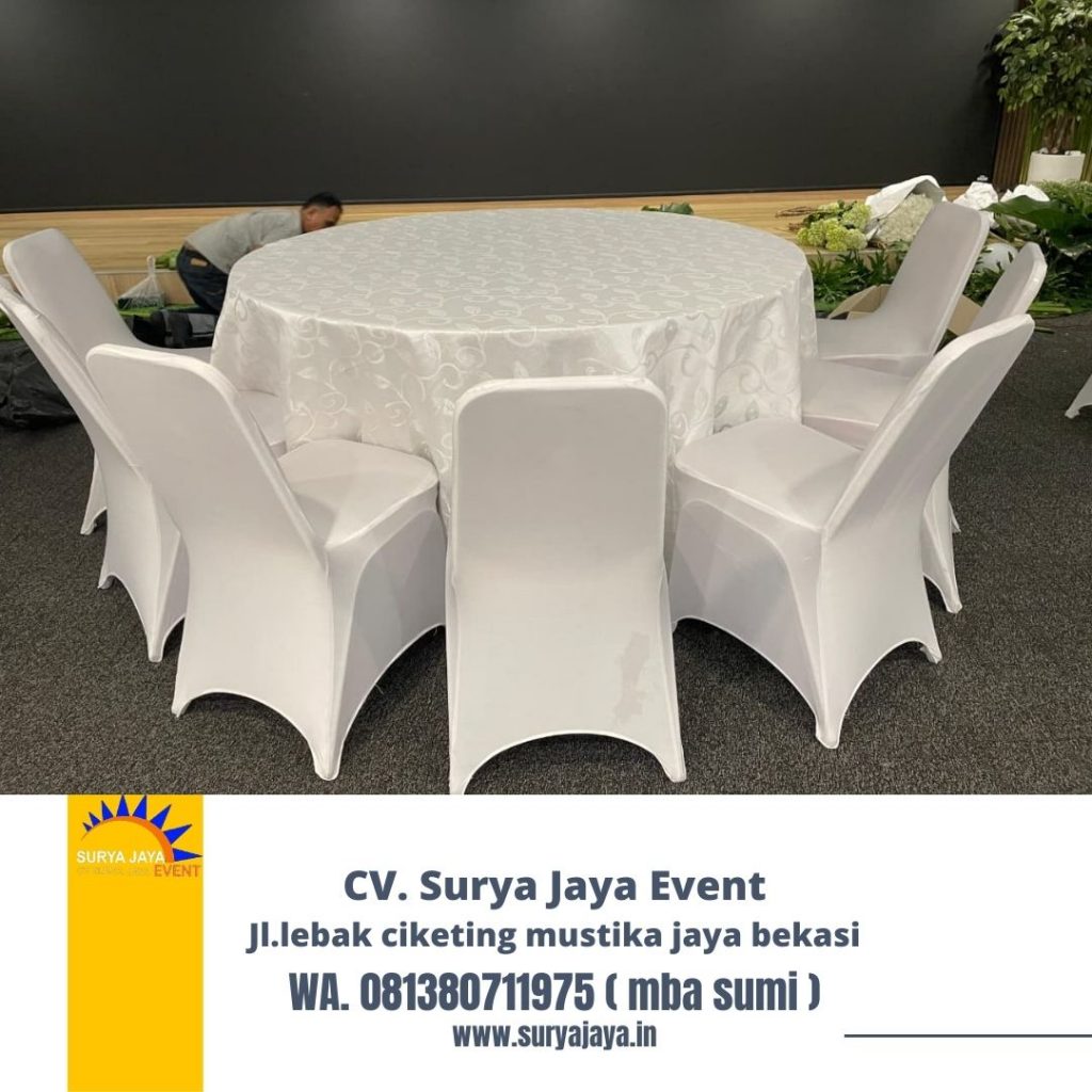 Sewa Meja Bundar Cover Putih Area Jakarta Layanan Siap Antar