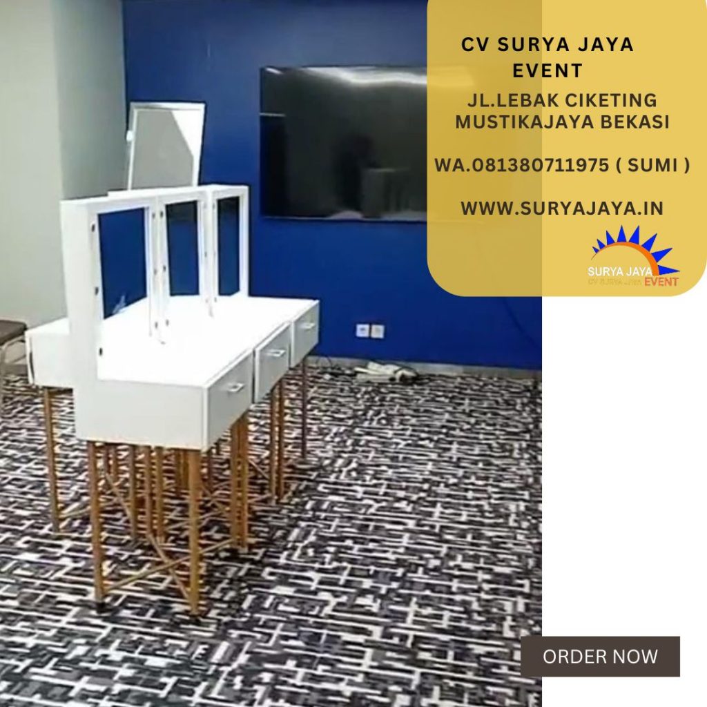 Rental Meja Kaca Rias Putih Type Portable Kotak Jakarta