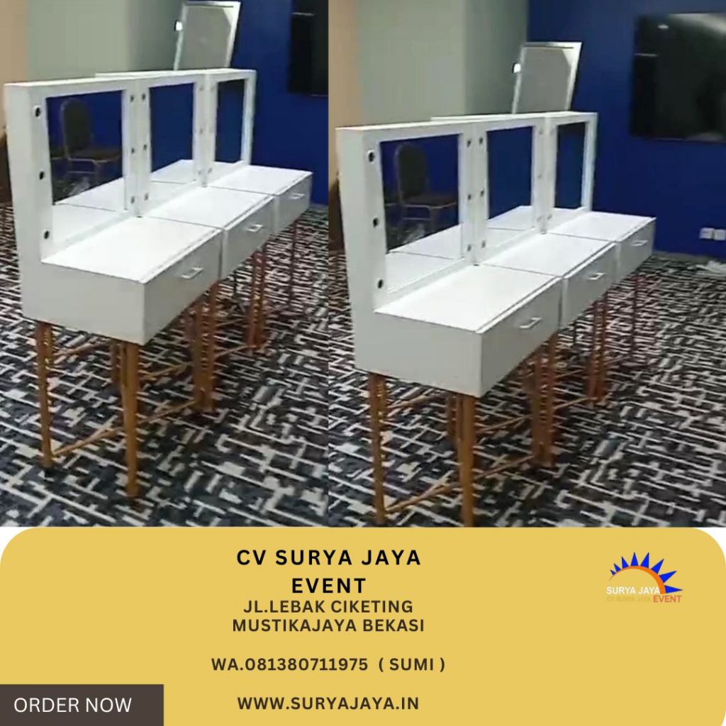Rental Meja Kaca Rias Putih Type Portable Kotak Jakarta