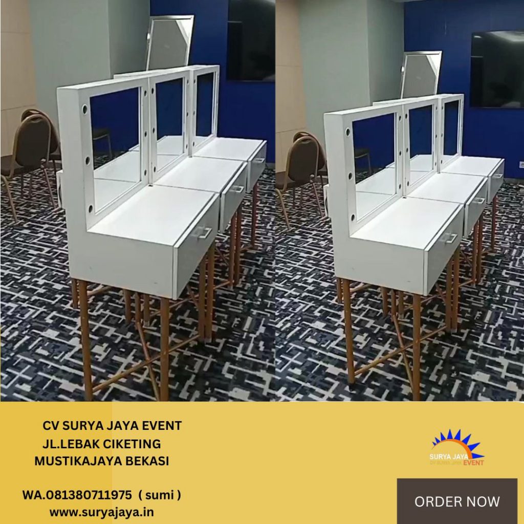 Rental Meja Kaca Rias Putih Type Portable Kotak Jakarta