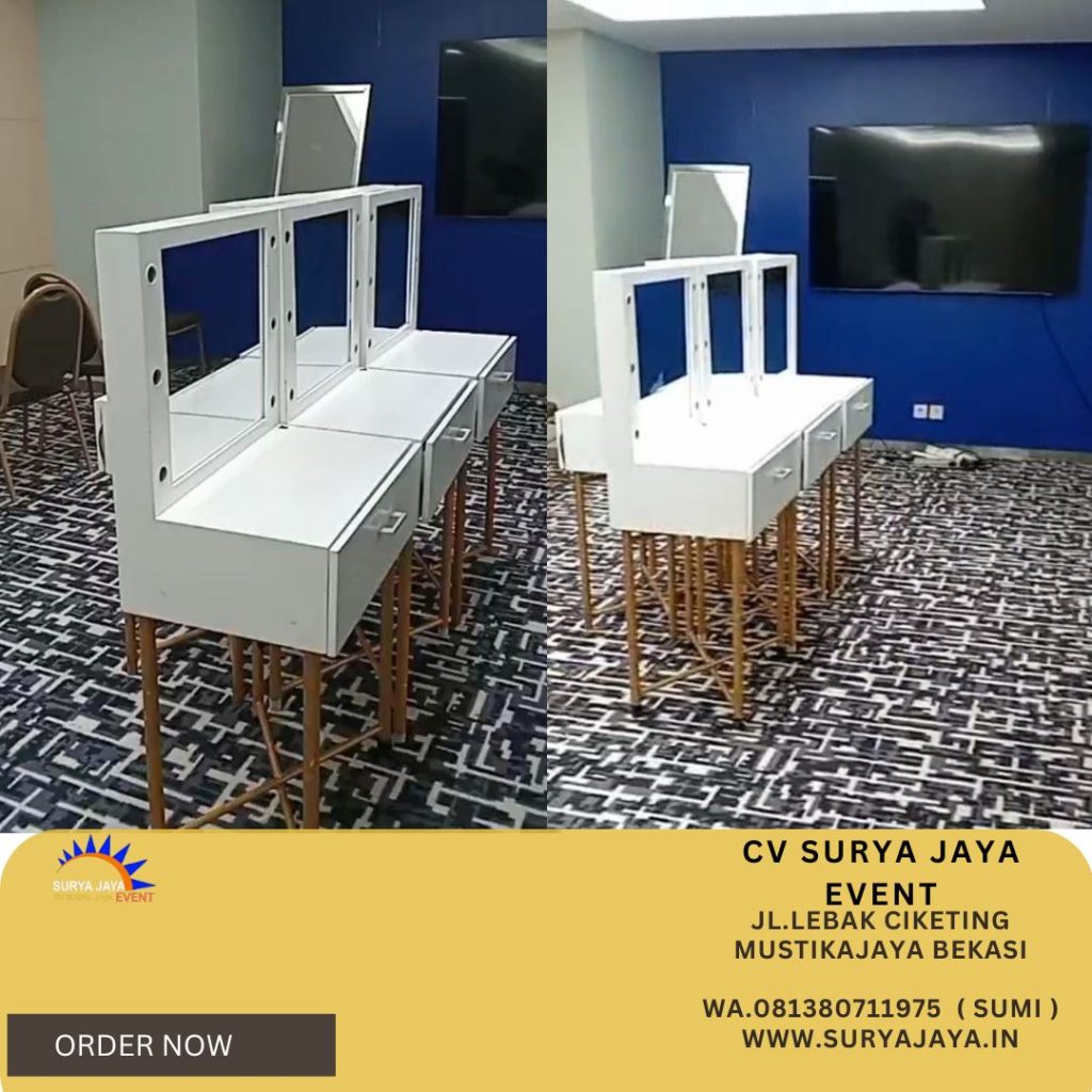 Rental Meja Kaca Rias Putih Type Portable Kotak Jakarta