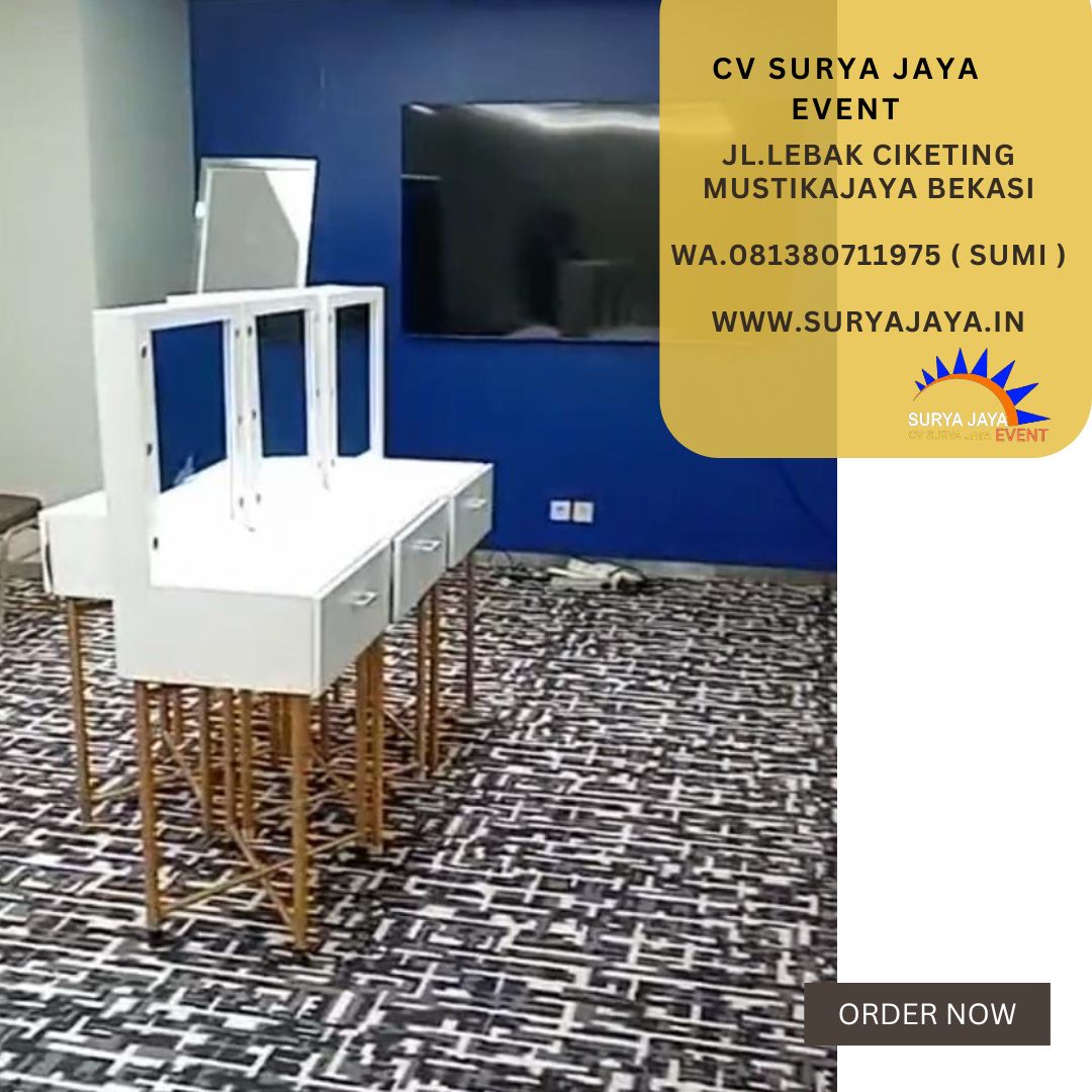 Rental Meja Kaca Rias Putih Type Portable Kotak Jakarta