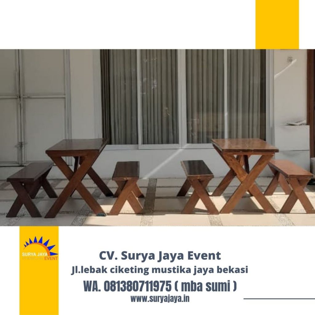 Sewa Meja Bangku Taman Kayu Kaki Silang Di Jakarta