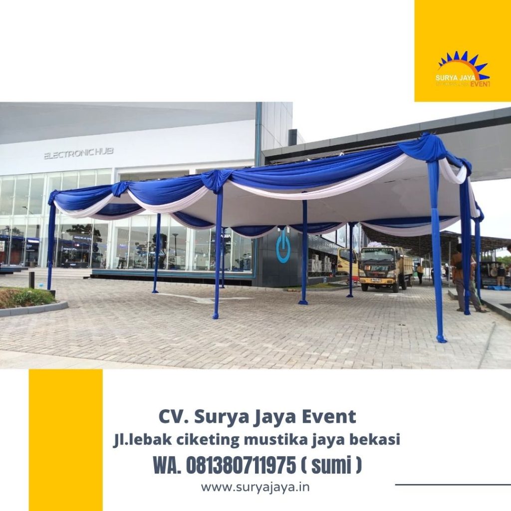 Sewa Tenda Plafon Rumbai Putih Biru PIK 2