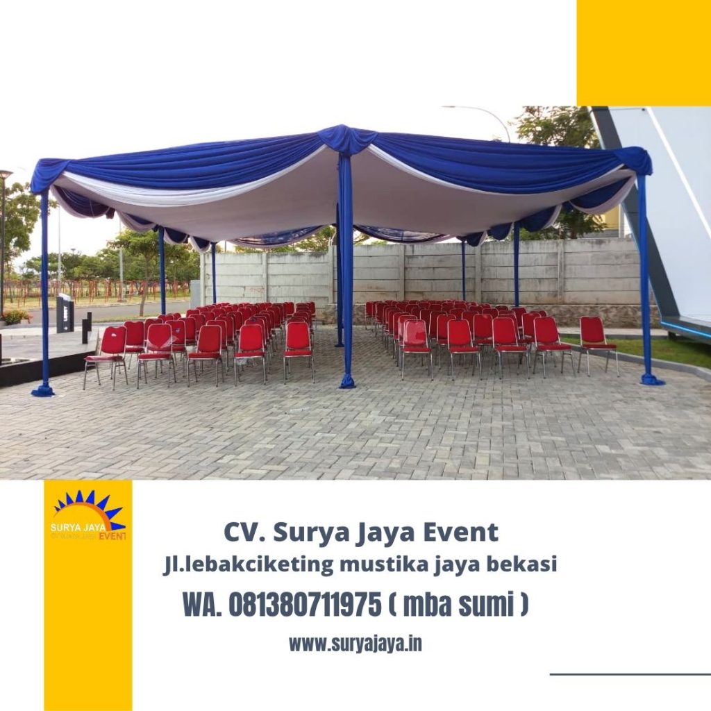 Sewa Tenda Plafon Rumbai Putih Biru PIK 2