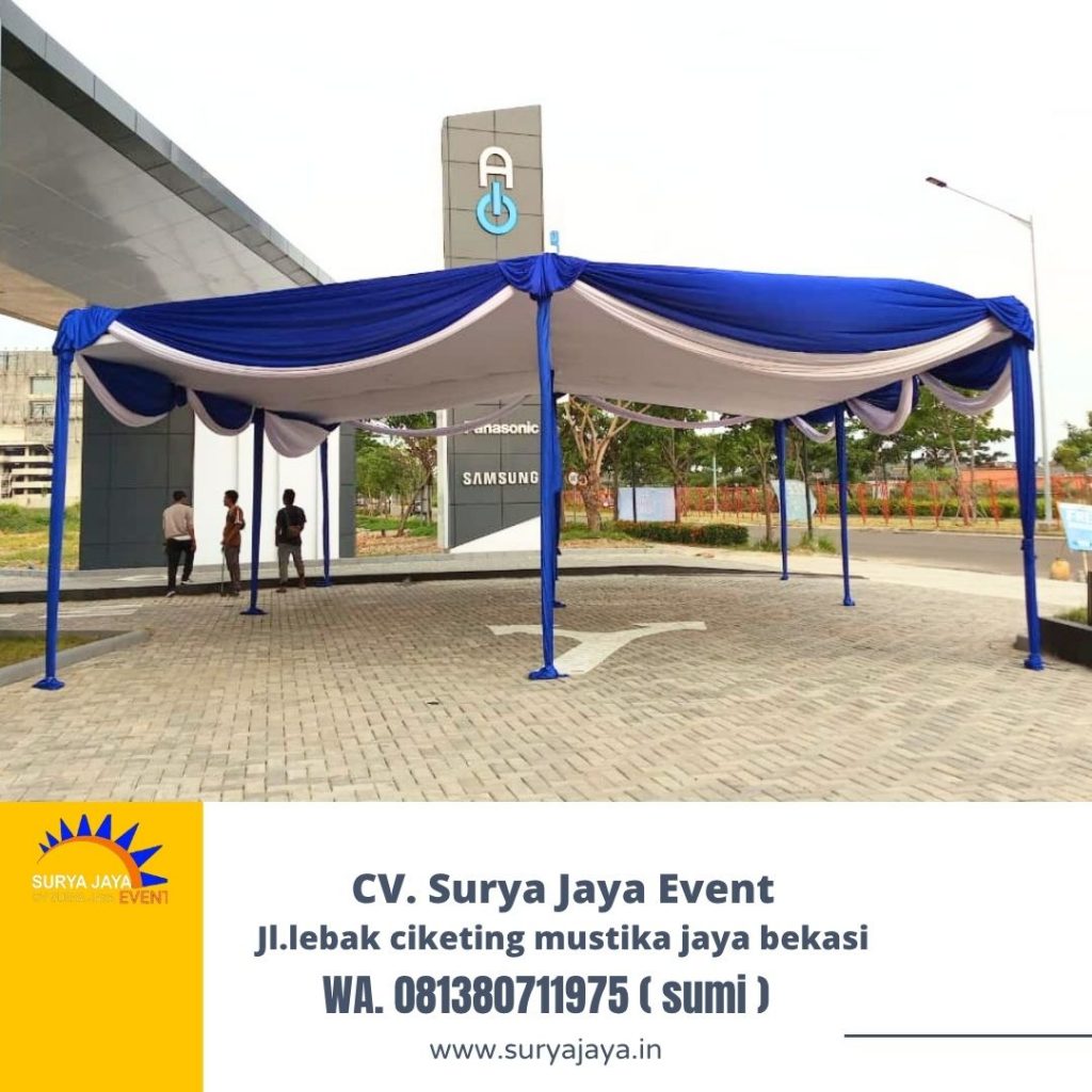 Sewa Tenda Plafon Rumbai Putih Biru PIK 2