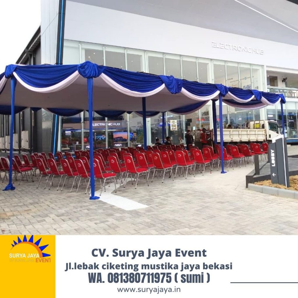 Sewa Tenda Plafon Rumbai Putih Biru PIK 2