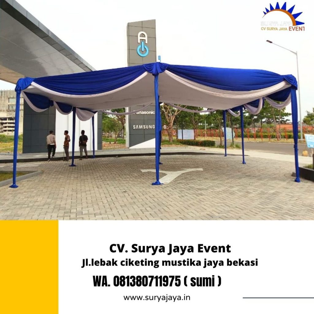 Sewa Tenda Plafon Rumbai Putih Biru PIK 2