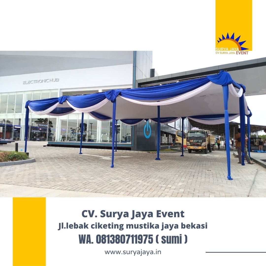 Sewa Tenda Plafon Rumbai Putih Biru PIK 2