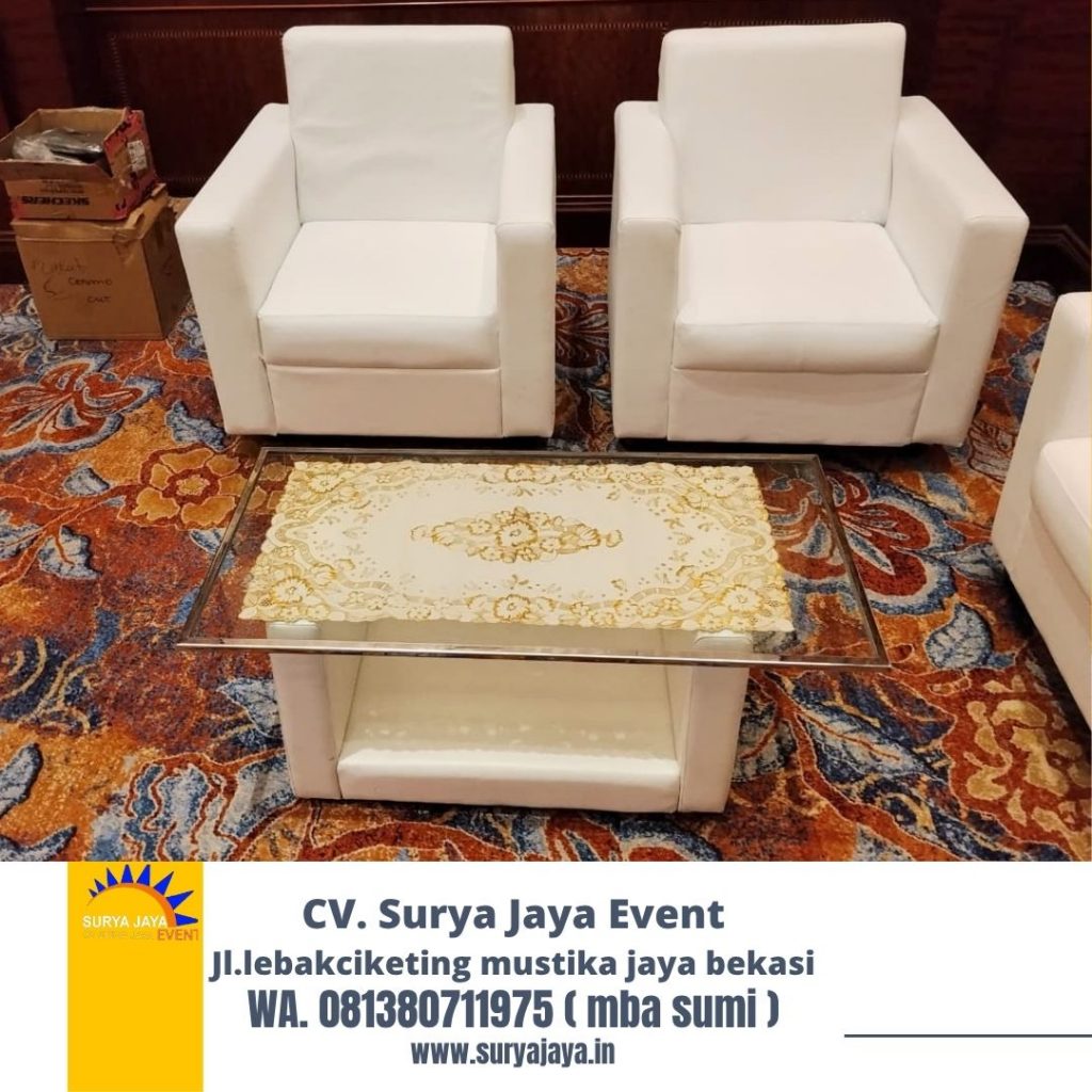 Rental Sofa Putih Single,Double,meja VIP Kaca Jakarta