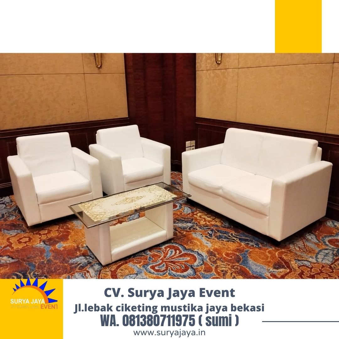 Rental Sofa Putih Single,Double,meja VIP Kaca Jakarta