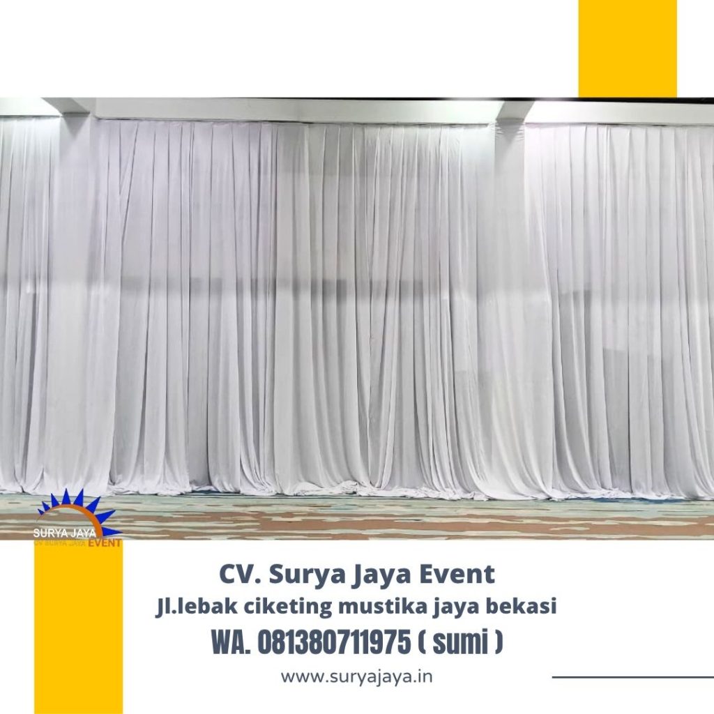 Rental tirai putih Filamin event Gedung Serba guna senayan