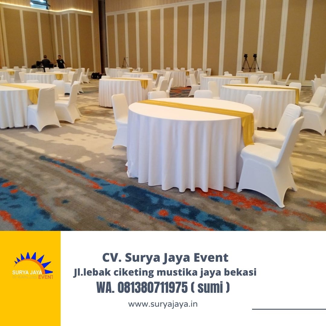 Sewa Round Table Dan Kursi Susun Cover Putih Area Jababeka