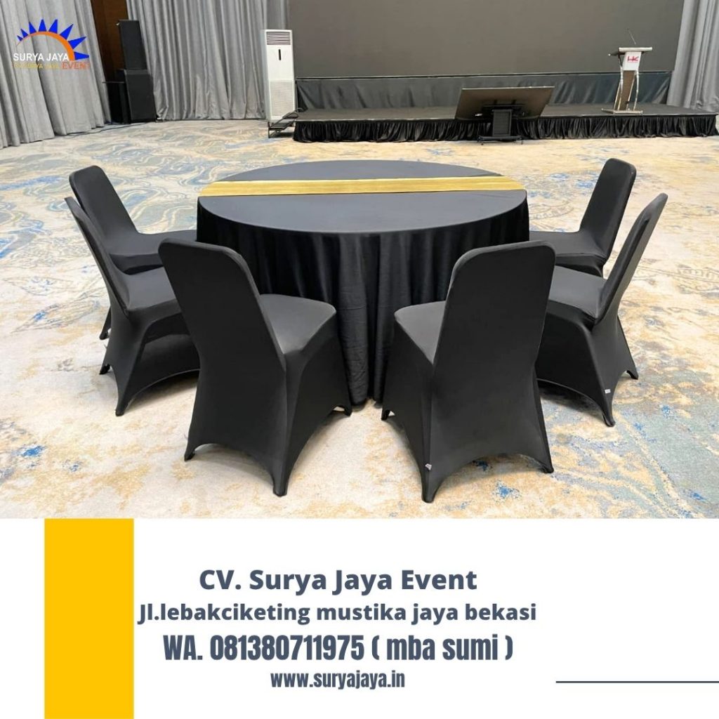 Sewa Meja Bundar Taplak Hitam Event Q-Bic BSD
