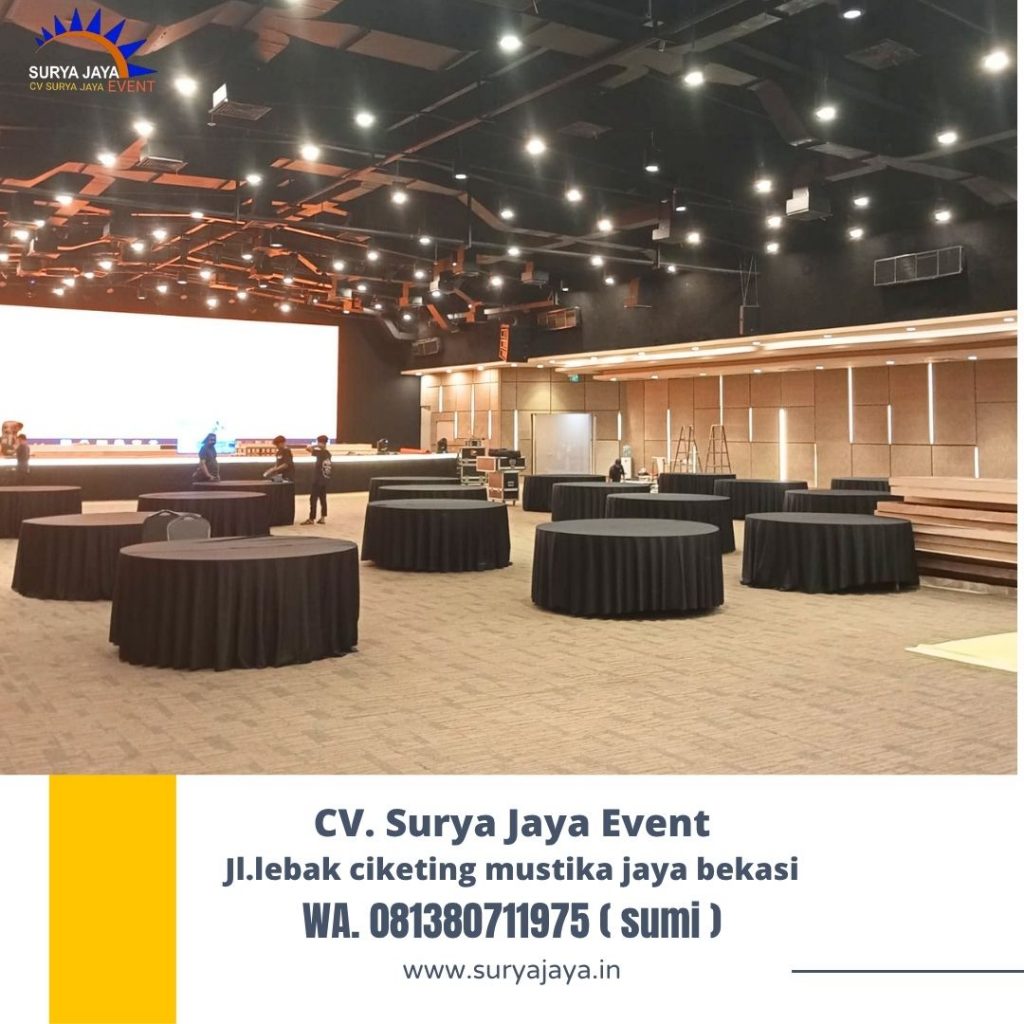 Sewa Meja Bundar Taplak Hitam Event Q-Bic BSD