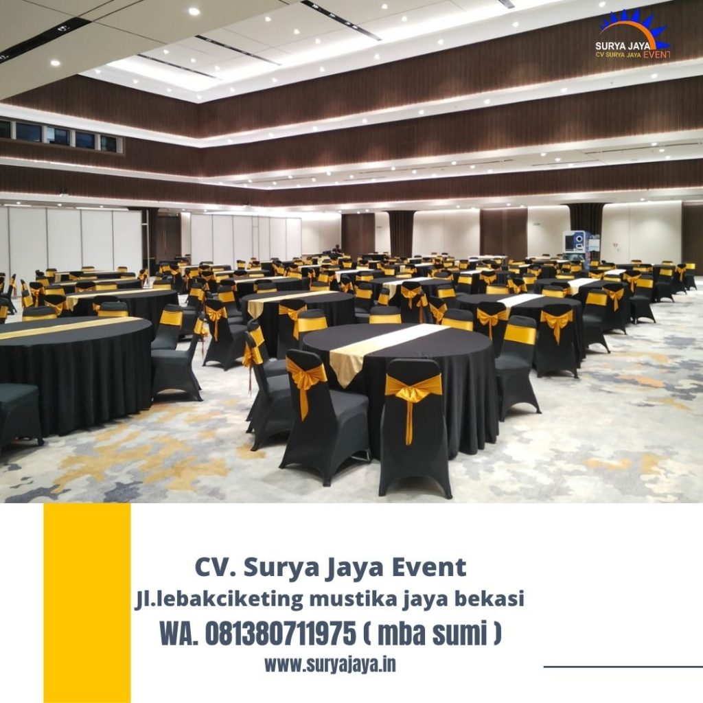 Sewa Round Table Runner Gold Dan Kursi Pita Gold Di Jakarta