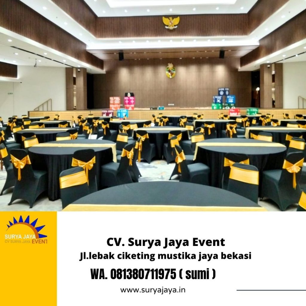 Sewa Round Table Runner Gold Dan Kursi Pita Gold Di Jakarta