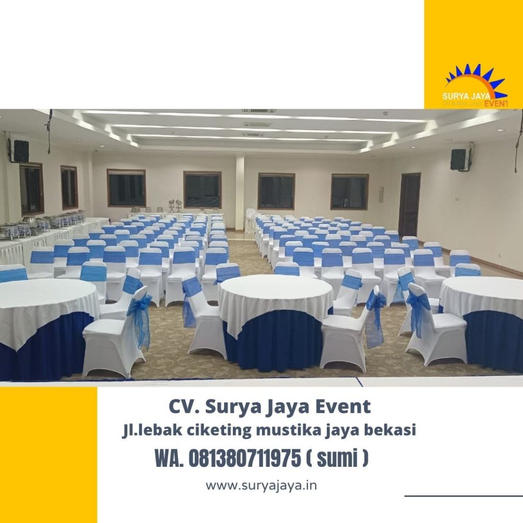 Rental Meja Bundar,Meja Kotak Cover Skirting Biru Jakarta