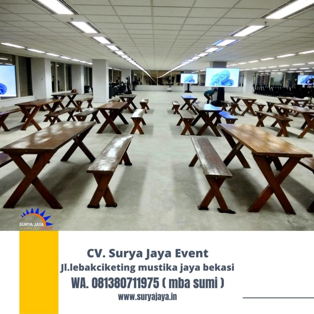 Rental Meja,Bangku Taman Kayu Kaki Silang Tangsel