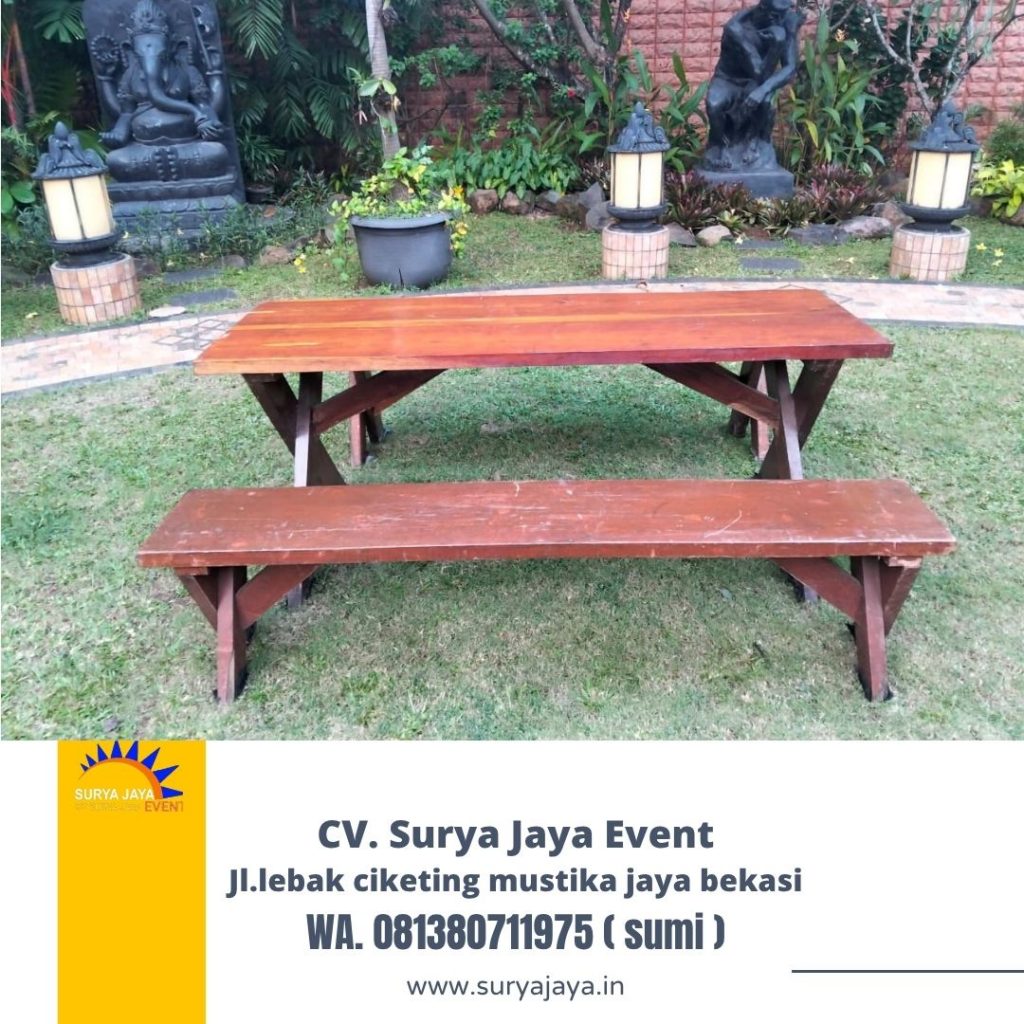 Rental Meja,Bangku Taman Kayu Kaki Silang Tangsel