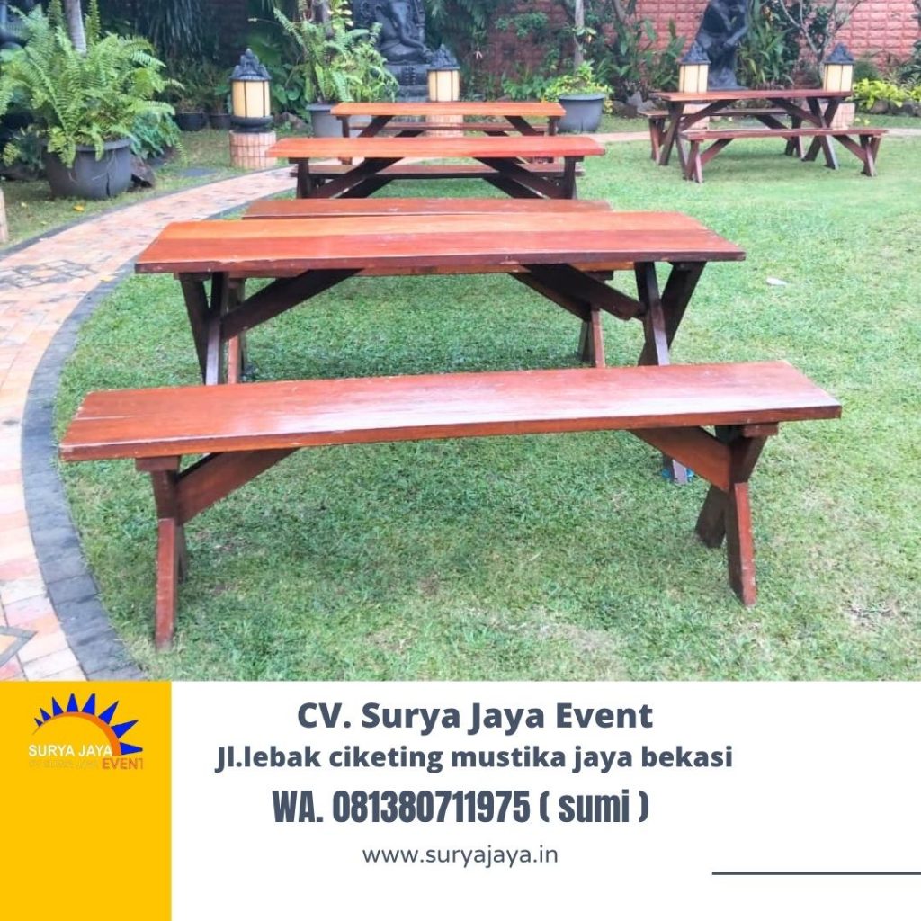 Rental Meja,Bangku Taman Kayu Kaki Silang Tangsel