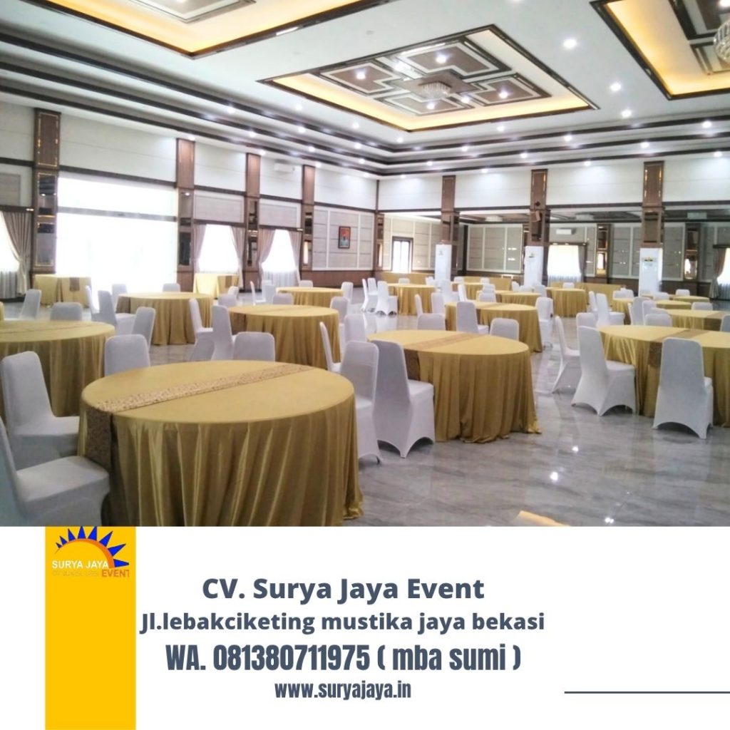 Sewa Meja Bundar d120,d160 Cover Tebar Runner Gold Jakarta