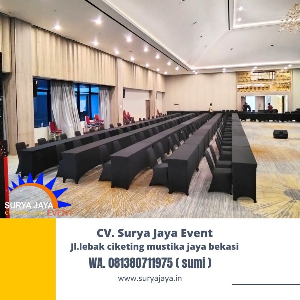 Sewa Meja IBM,kursi susun cover hitam cipete Jakarta