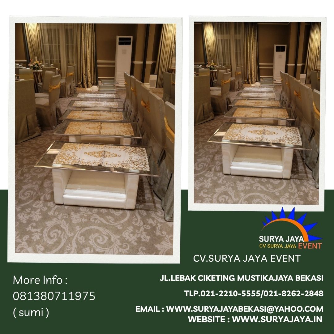 Sewa Meja Kaca VIP Putih hotel gand mahakam (081380711975)