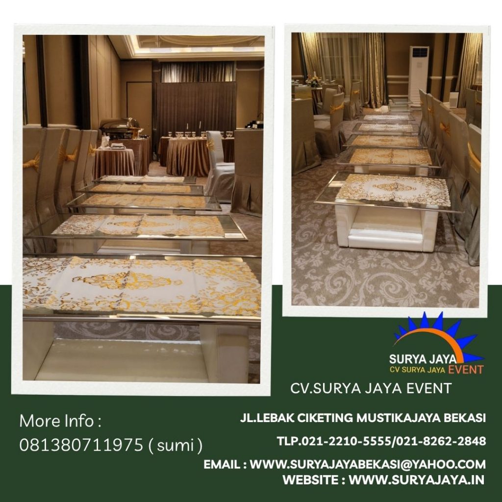 Sewa Meja Kaca VIP Putih hotel gand mahakam (081380711975)