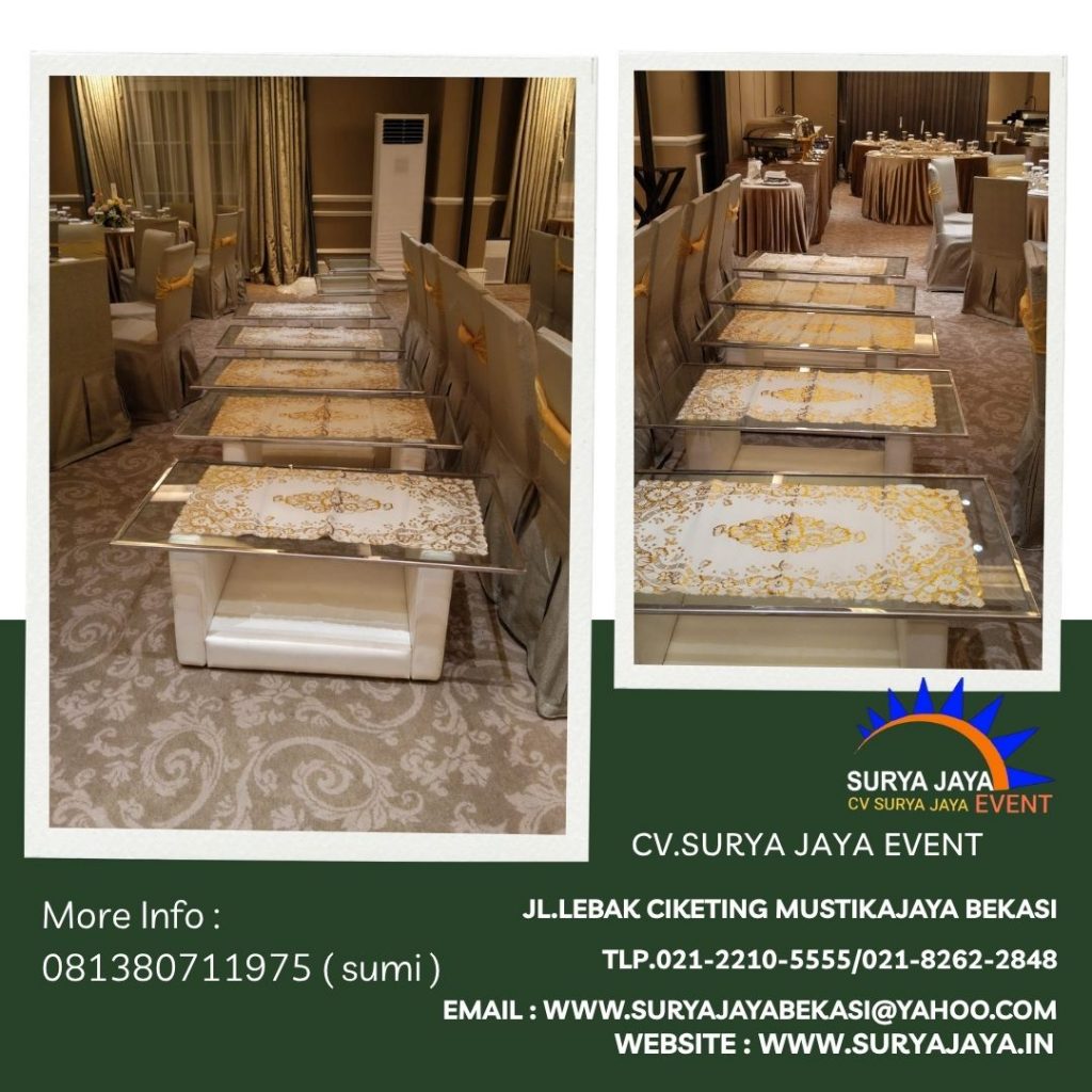Sewa Meja Kaca VIP Putih hotel gand mahakam (081380711975)