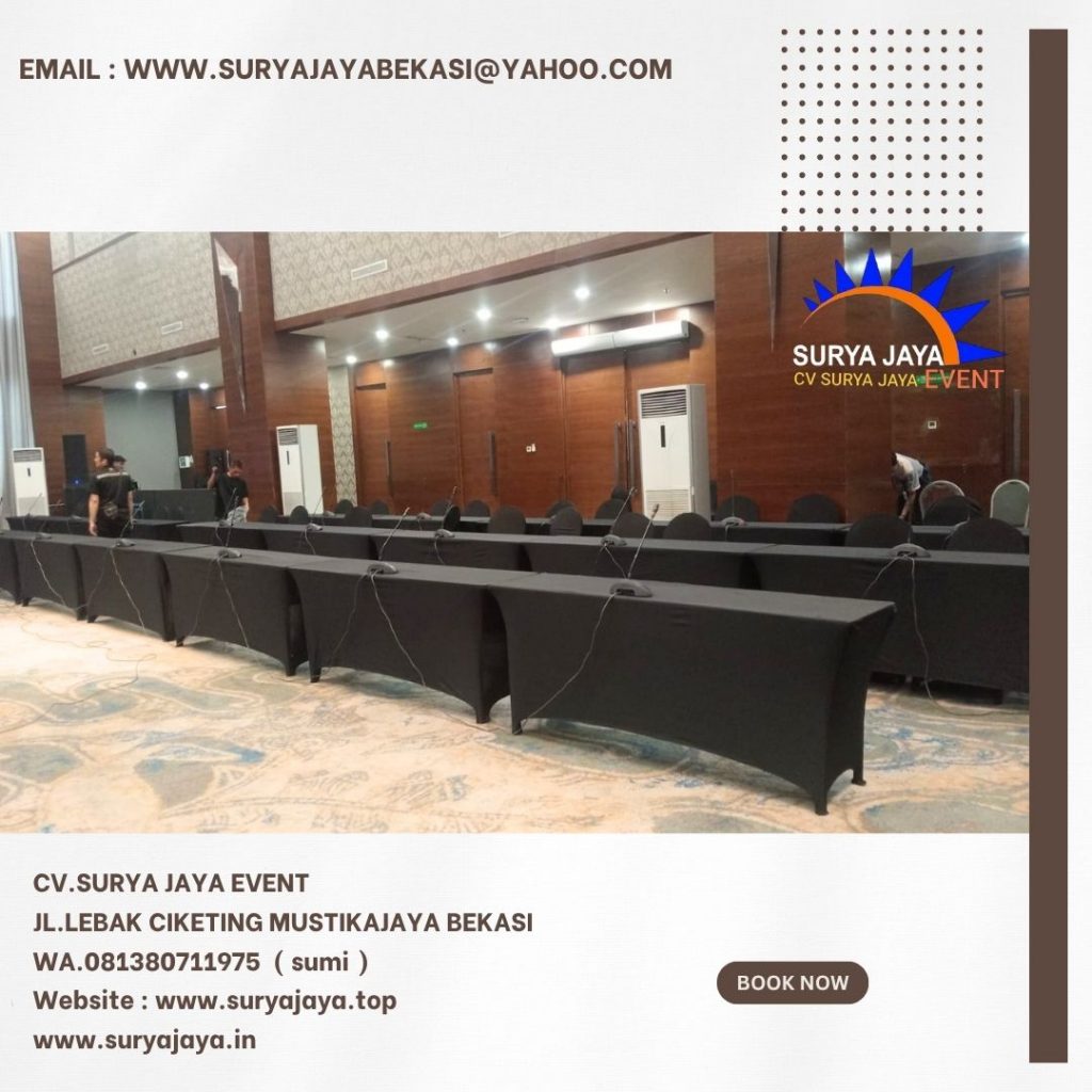 Sewa Meja IBM Cover Hitam Stretch Jakarta