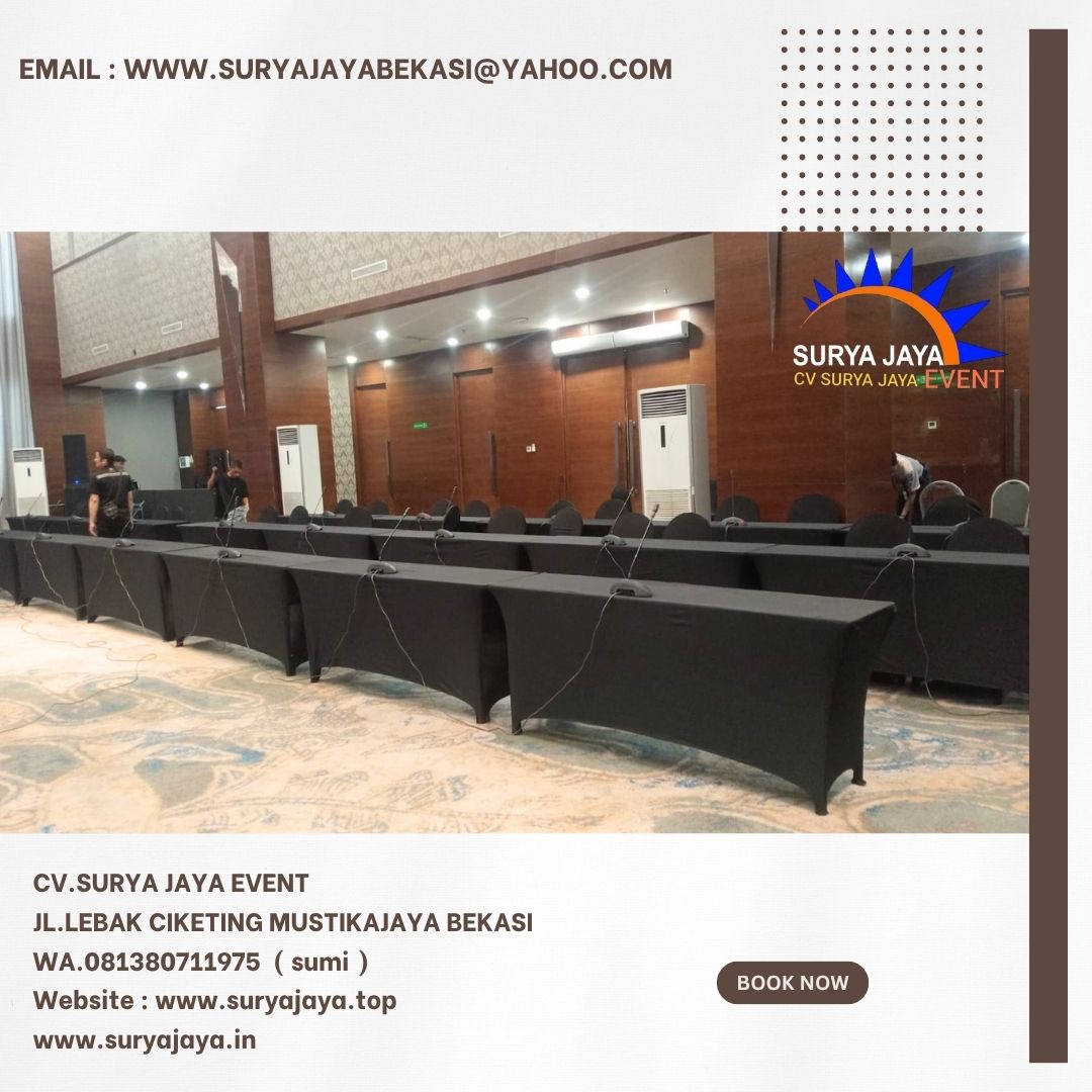 Sewa Meja IBM Cover Hitam Stretch Jakarta