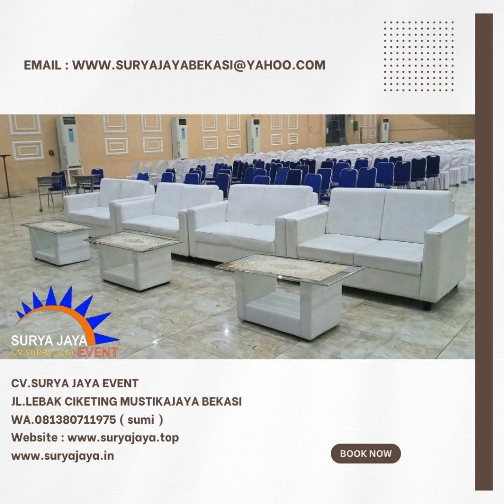 Sewa Sofa Putih Type Double Set Meja Kaca Event Gedung gpm Bekasi